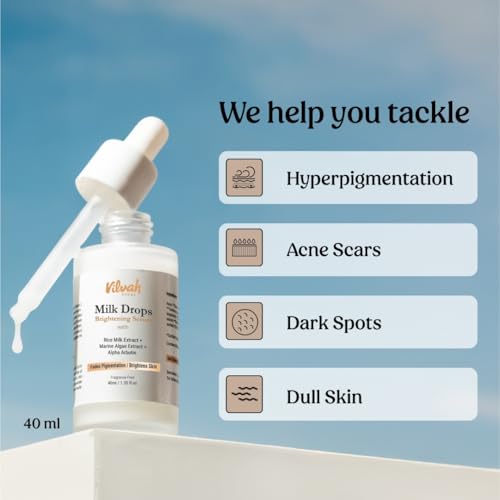 Vilvah Milk Drops Brightening Serum | Alpha Arbutin & Rice Milk | Fades Dark Spots & Hyperpigmentation | Evens Skin Tone | Face Serum