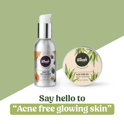 Vilvah Aloe Vera Gel for Face, Skin & Hair | Soothing & Hydrating Gel | Helps Reduce Acne, Calm Irritation & Add Shine to Hair | Lightweight, Hydrating & Non-Sticky Formula | 100ml