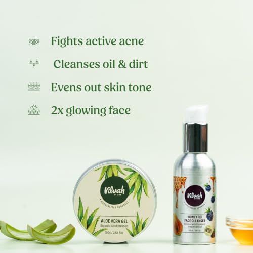 Vilvah Aloe Vera Gel for Face, Skin & Hair | Soothing & Hydrating Gel | Helps Reduce Acne, Calm Irritation & Add Shine to Hair | Lightweight, Hydrating & Non-Sticky Formula | 100ml