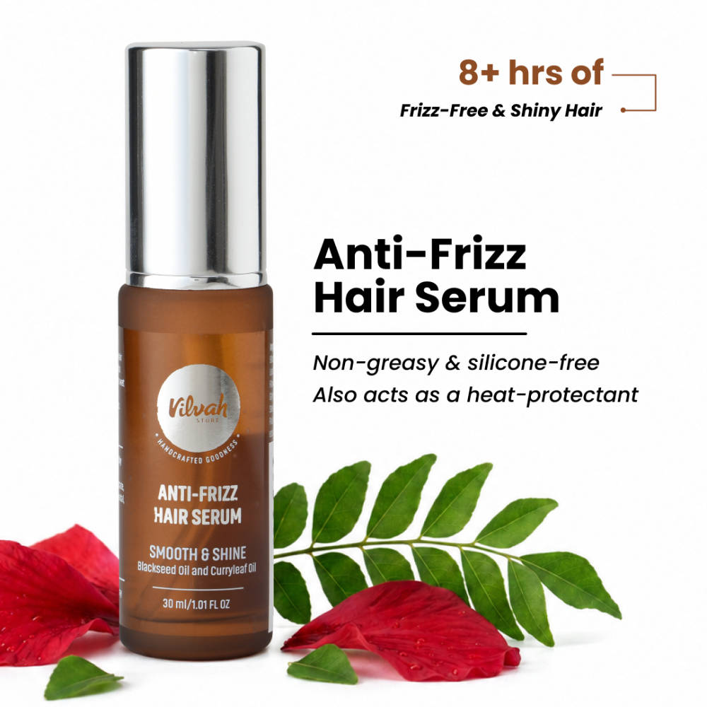 Vilvah Anti-Frizz Hair Serum | Tames Frizz & Flyaways | Smooth, Soft & Shiny Hair | Lightweight Formula | Hair Serum