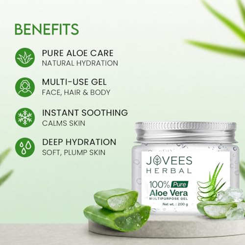 Jovees 100% Pure Aloe Vera Multipurpose Gel For Face, Skin & Hair | Natural Ingredients | Herbal Formula