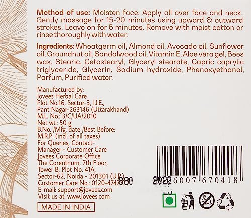 Jovees Wheat Germ Face Massage Cream | Natural Ingredients | Herbal Formula