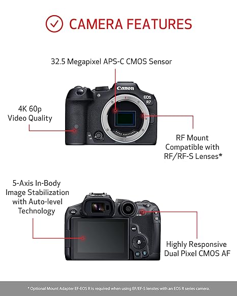 Canon EOS R7 325MP Mirrorless Digital Camera Body APS-C Sensor 30 FPS Next Gen Auto Focus