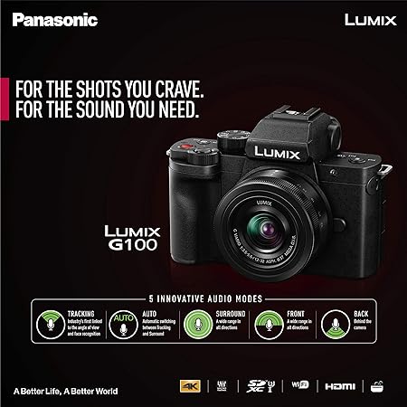 Panasonic Lumix G100 4K Mirrorless Camera With Bluetooth Tripod Grip 12-32mm Lens DC-G100VGW-K