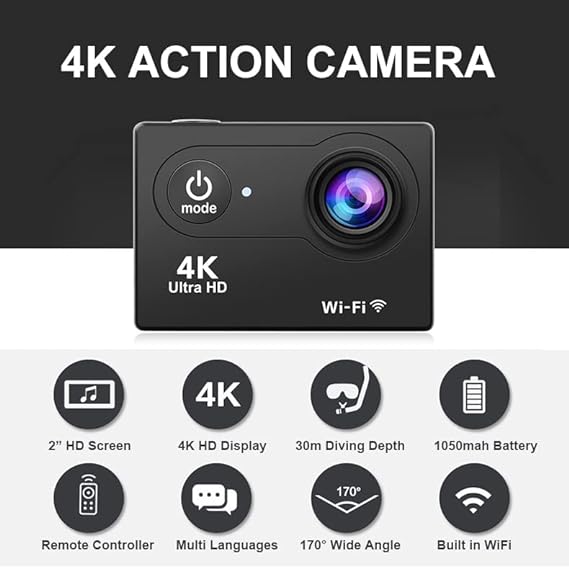 AUSHA 20 MP 4K Action Camera with Mounting Kit