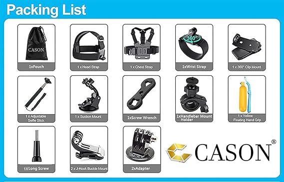 CASON ABS 14 in 1 Action Camera Mount Accessories Kit