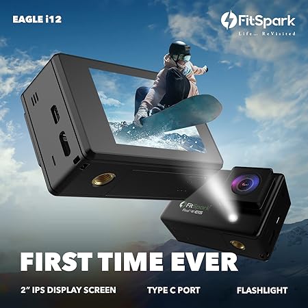 FitSpark Eagle i12 WiFi Action Camera with Flashlight & Type C External MIC Support