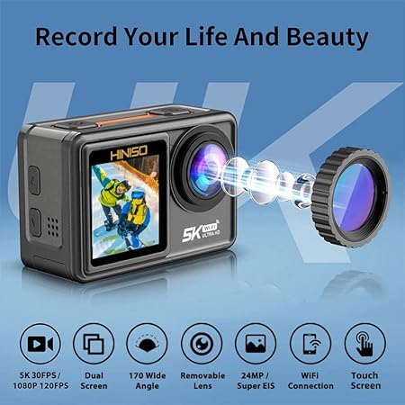 HINISO 24 MP 5K Action Camera Camera with External Mic