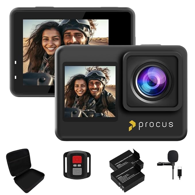Procus Rush Dual Screen 24MP Real 4K 60 FPS Action Camera Waterproof with Gyro