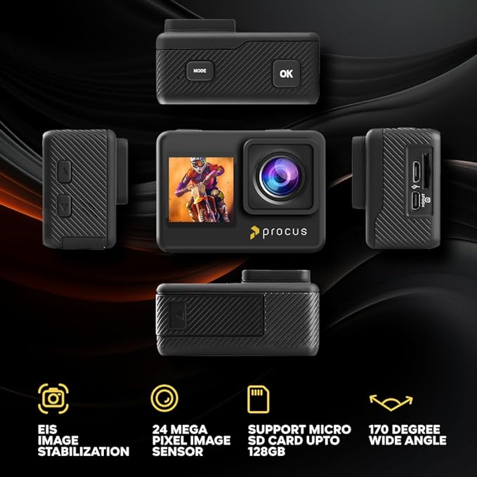 Procus Rush Dual Screen 24MP Real 4K 60 FPS Action Camera Waterproof with Gyro