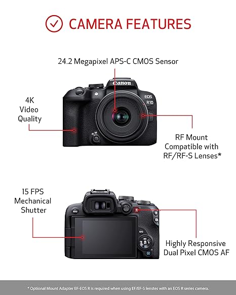 Canon EOS R10 242MP Mirrorless Digital Camera with RF-S18-45mm Kit Lens