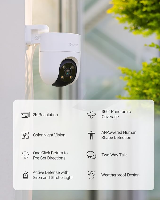 EZVIZ H8Z Outdoor Security Camera 3MP 2K Pan/Tilt WiFi Camera