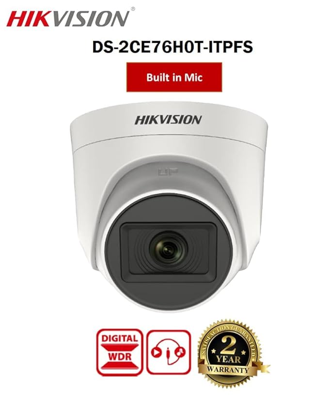 HIKVISION 5 MP Indoor Dome CCTV Camera with inbuilt Audio Mic DS-2CE76H0T-ITPFS Wired