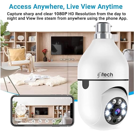 IFITech Bulb Shape Indoor HD (2MP) CCTV WiFi Camera Motion Sensor LED Light Pan/Tilt Two