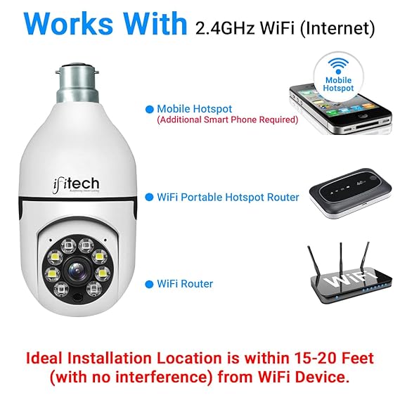 IFITech Bulb Shape Indoor HD (2MP) CCTV WiFi Camera Motion Sensor LED Light Pan/Tilt Two