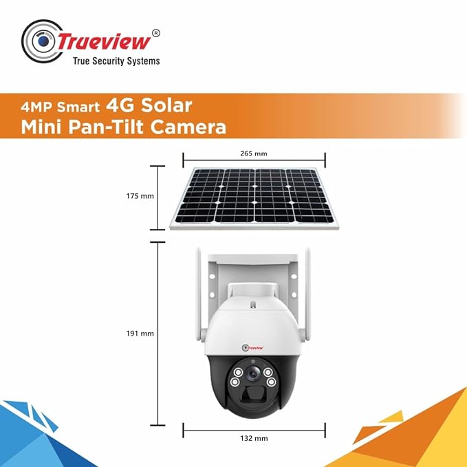 Trueview 4G Sim 4Mp Solar Powered CCTV Security Camera