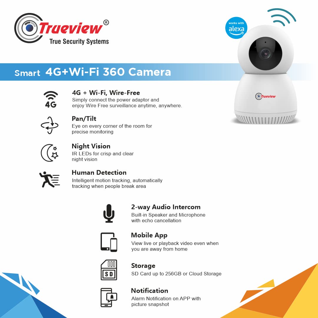 Trueview 4G Sim Based + Wi Fi Based Smart CCTV Camera