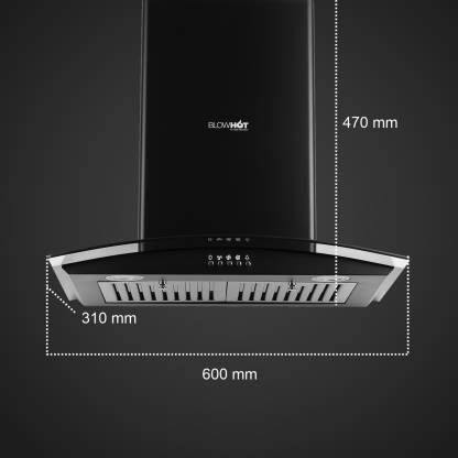 BLOWHOT ACURA S BPC Chimney with Free Installation Kit Curved Glass Design (60 cm Wide, 1200 m3/hr)