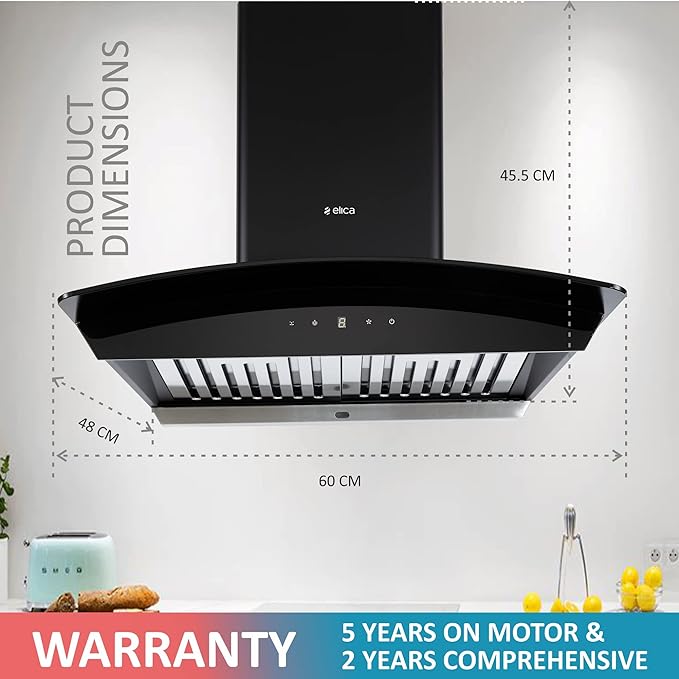 Elica WDAT HAC 60 NERO Auto Clean Chimney (60 cm Wide, 1200 m3/hr)