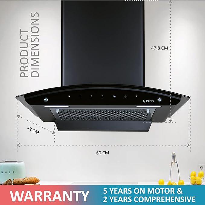 Elica FL 600 SLIM HAC MS NERO Filterless Autoclean Kitchen Chimney (60 cm Wide, 1200 m3/hr)