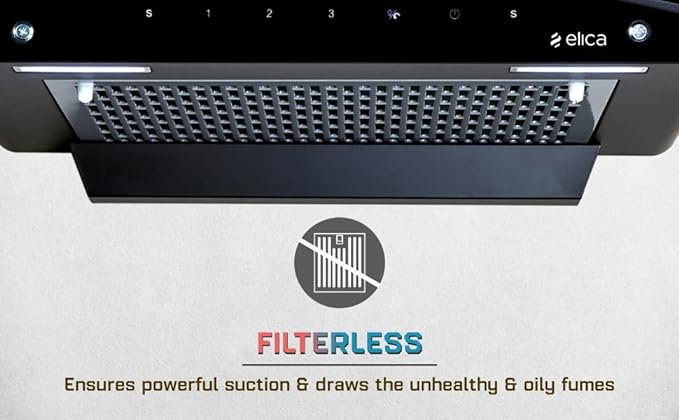 Elica FL 600 SLIM HAC MS NERO Filterless Autoclean Kitchen Chimney (60 cm Wide, 1200 m3/hr)