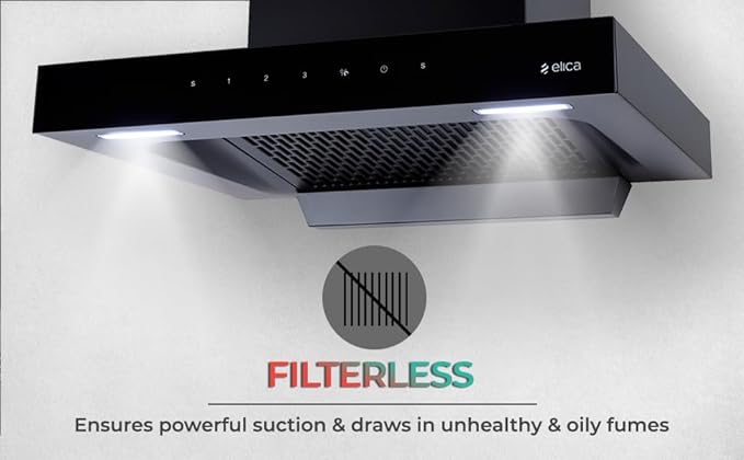 Elica FL 600 SPT HAC MS NERO Filterless Autoclean Kitchen Chimney (60 cm Wide, 1310 m3/hr)