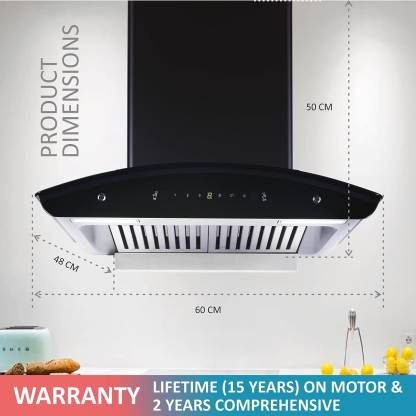 Elica BFCG 600 HAC LTW MS NERO Autoclean Kitchen Chimney (60 cm Wide, 1350 m3/hr)