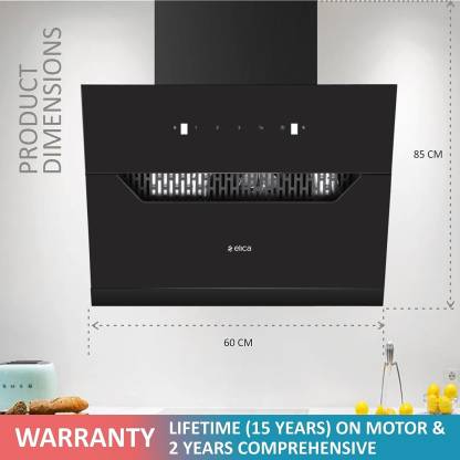 Elica EFL 207 HAC LTW VMS-60 Filterless Autoclean Angular Kitchen Chimney (60 cm Wide, 1350 m3/hr)