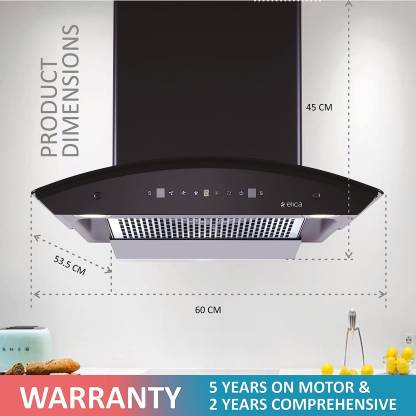 Elica WDFL 608 HAC MS NERO Filterless Autoclean Kitchen Chimney (60 cm Wide, 1350 m3/hr)