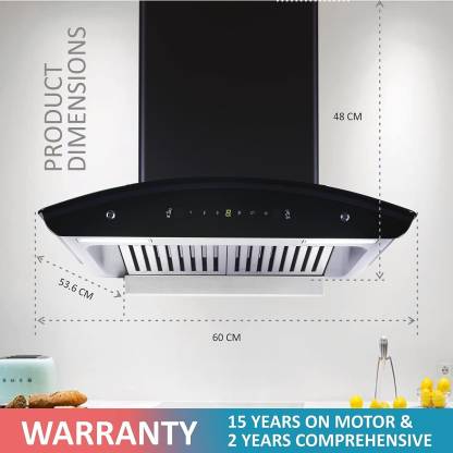 Elica WD TBF HAC 60 MS NERO Autoclean Kitchen Chimney (60 cm Wide, 1425 m3/hr)