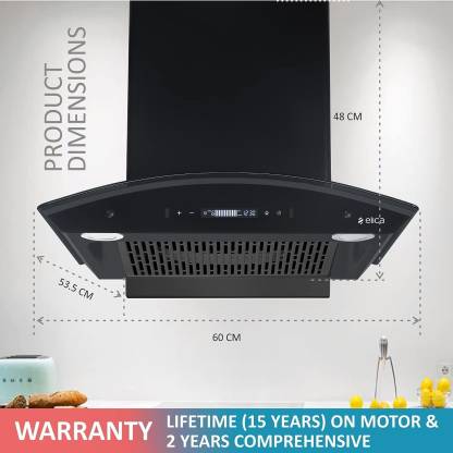 Elica BLDC FLCG 600 HAC LTW MS NERO Filterless Autoclean Kitchen Chimney (60 cm Wide, 1425 m3/hr)