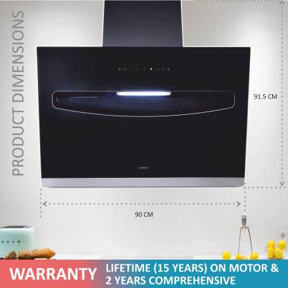 Elica EFL-S907 HAC VMS Filterless Autoclean Kitchen Chimney with Touch + Motion Sensor Control (90 cm Wide, 1200 m3/hr)