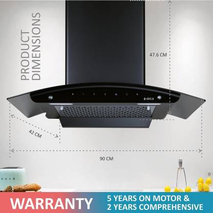 Elica FL 900 SLIM HAC MS NERO Filterless Autoclean Kitchen Chimney (90 cm Wide, 1200 m3/hr)