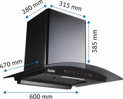 GLEN Auto-Clean Filterless Curved Glass Kitchen Chimney 6060 (60 cm Wide, 1200 m3/hr)