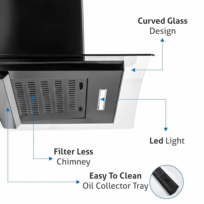 Glen Filterless Auto-Clean Kitchen Chimney Motion Sensor, Senza Black (60 cm Wide, 1200 m3/hr)