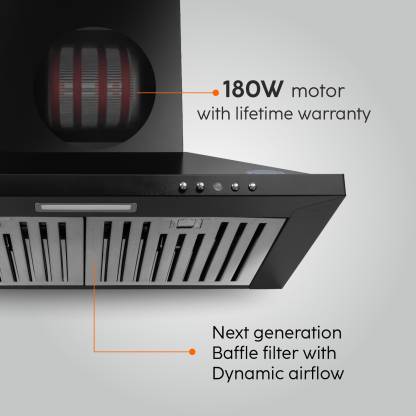 Glen Electric Kitchen Chimney Pyramid Shape SS Baffle filters 6050 IN BLK (60 cm Wide, 1100 m3/hr)