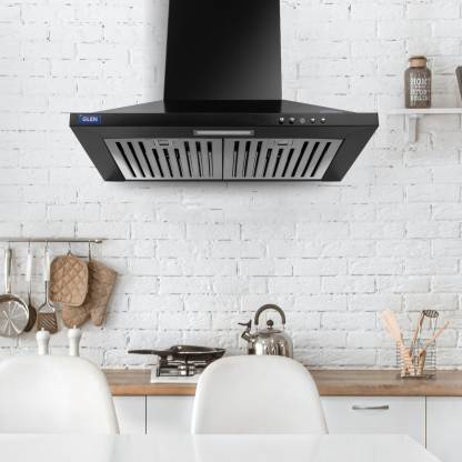 Glen Electric Kitchen Chimney Pyramid Shape SS Baffle filters 6050 IN BLK (60 cm Wide, 1100 m3/hr)