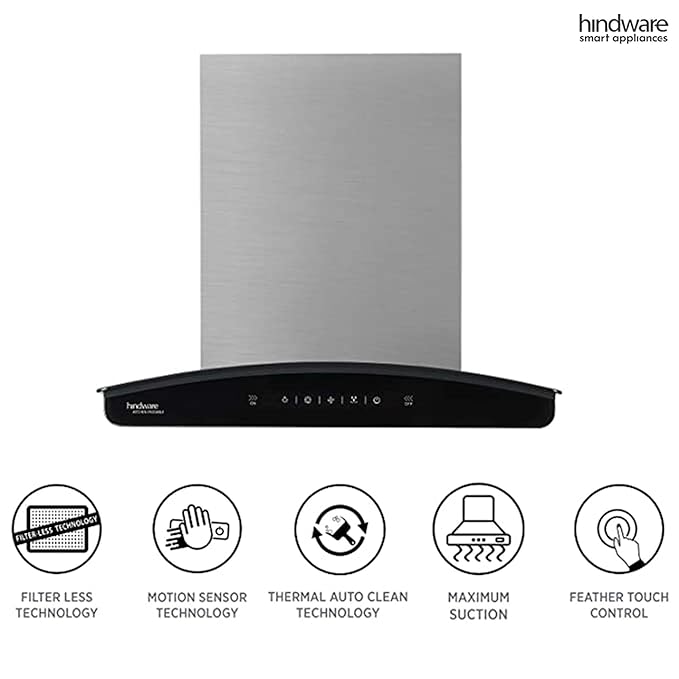 Hindware Nadia Filterless Auto-Clean Kitchen Chimney (60 cm Wide, 1200 m3/hr)
