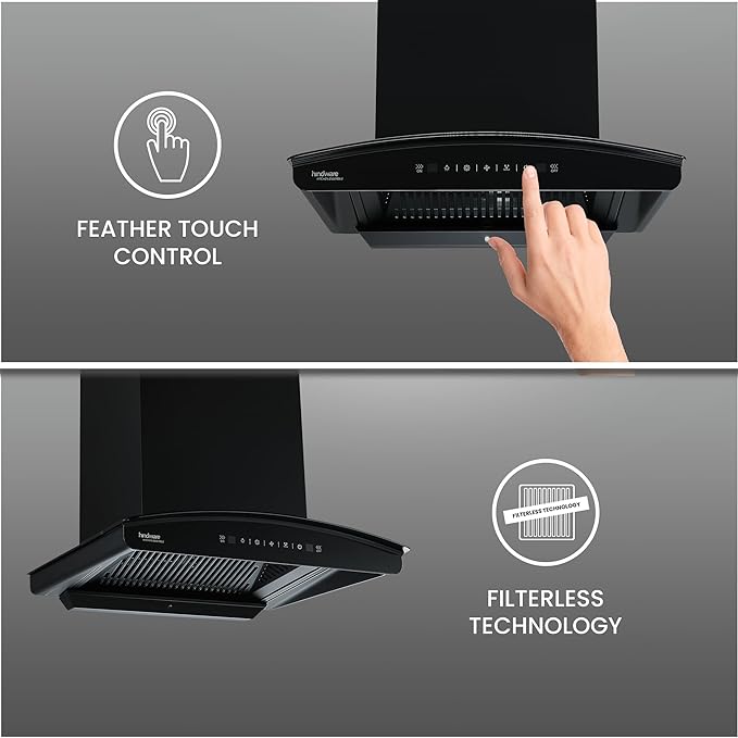 Hindware Smart Appliances Nadia IN Stylish Filterless Auto-Clean Kitchen Chimney (60 cm Wide, 1500 m3/hr)