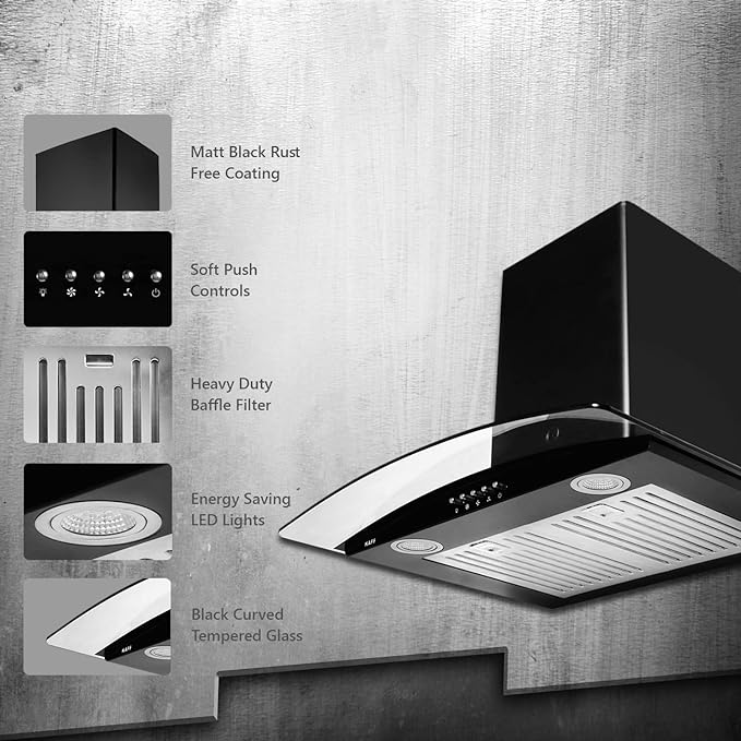 KAFF LUXOR DHC-60 Auto Clean Curved Glass Kitchen Chimney (60 cm Wide/1000 m3/hr)