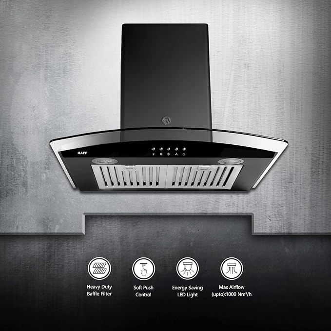 KAFF LUXOR DHC-60 Auto Clean Curved Glass Kitchen Chimney (60 cm Wide/1000 m3/hr)