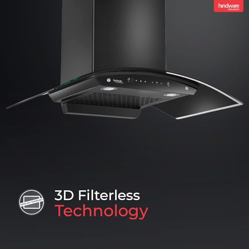 Hindware DIVINA 90 1200 CMH Filter-Less 3 Speed Gesture Control Auto Clean Wall Mounted Chimney