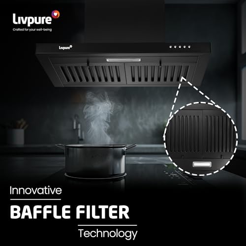 Livpure Shield 60 cm 1100CMH T-Shape Baffle Filter Kitchen Chimney