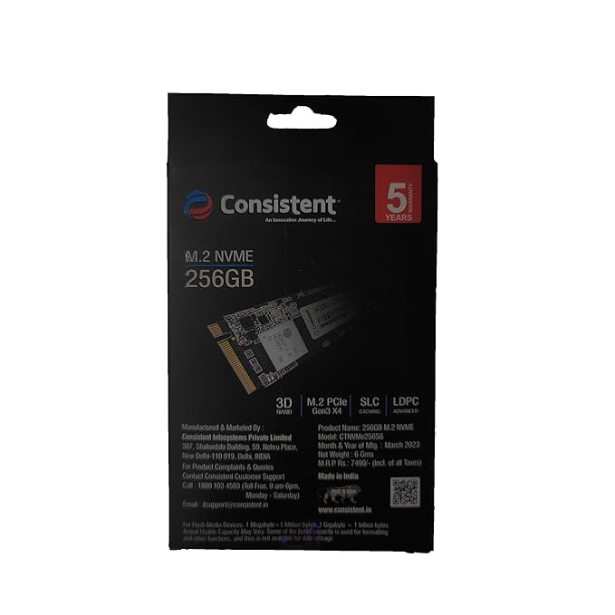 Consistent NVMe PCIe M2 S 256 GB Internal SSD