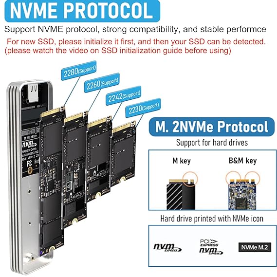 Verilux M.2 NVMe SSD Enclosure Aluminum External M.2 SSD Enclosure 10Gbps USB C