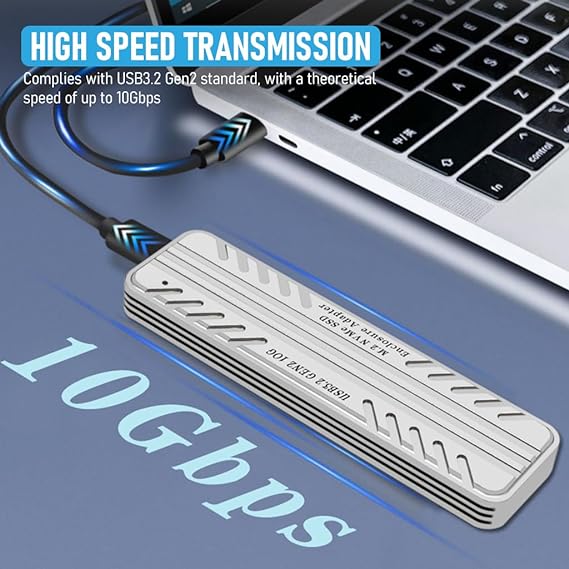 Verilux M.2 NVMe SSD Enclosure Aluminum External M.2 SSD Enclosure 10Gbps USB C