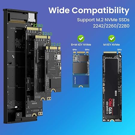 Verilux M.2 NVMe SSD Enclosure with Type C Cable USB C External NVMe SSD