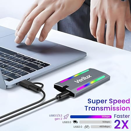Verilux M.2 NVMe SSD Enclosure with Type C Cable USB C External NVMe SSD