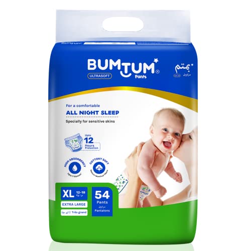 Bumtum Baby Diaper Pants, Double Layer Leakage Protection X-Large Size, 54Pcs
