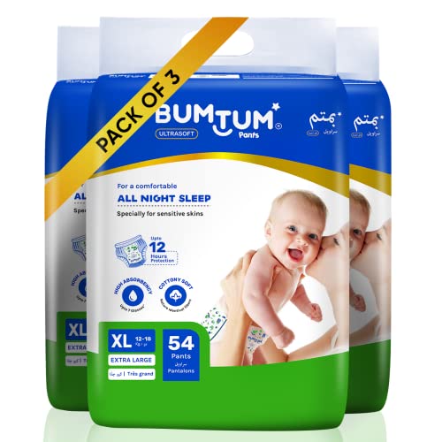 Bumtum Baby Diaper Pants, Double Layer Leakage Protection, 12 to 18 Kg, Pack of 3